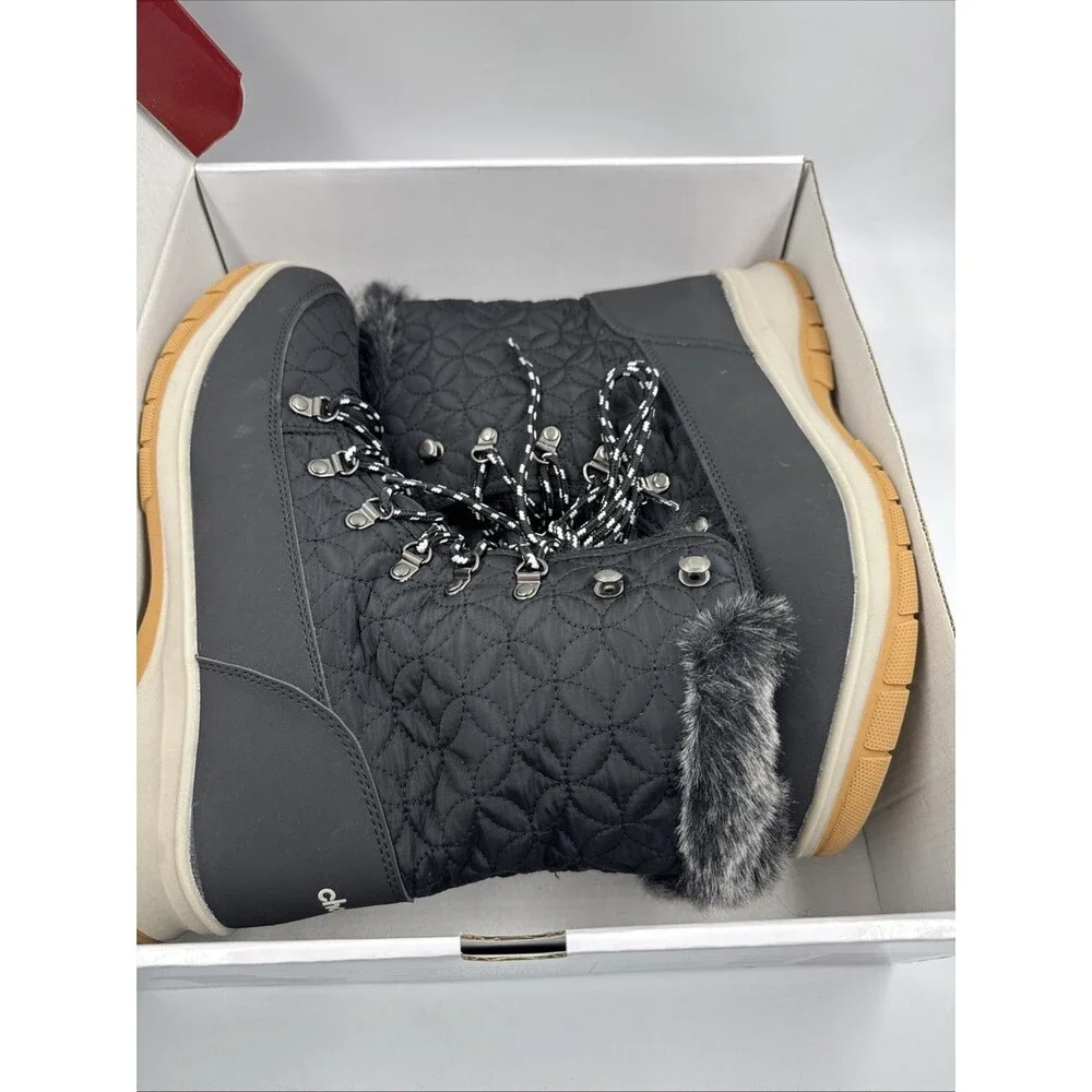 Chooka Women's Belltown Black Mid Faux Fur Insulated Winter Snow Boots 11